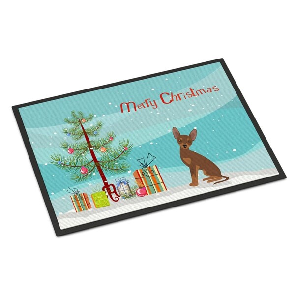 Carolines Treasures 18 x 27 in. Brown Prague Ratter Christmas Tree Indoor or Outdoor Mat CK3508MAT - main